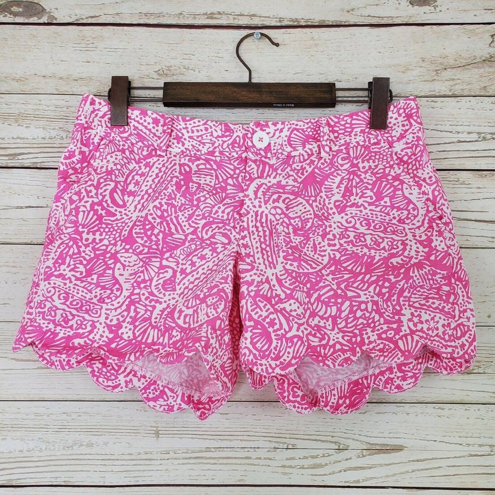Lilly Pulitzer The Buttercup Short Womens Size 6 Pink White Scalloped Hem Cotton